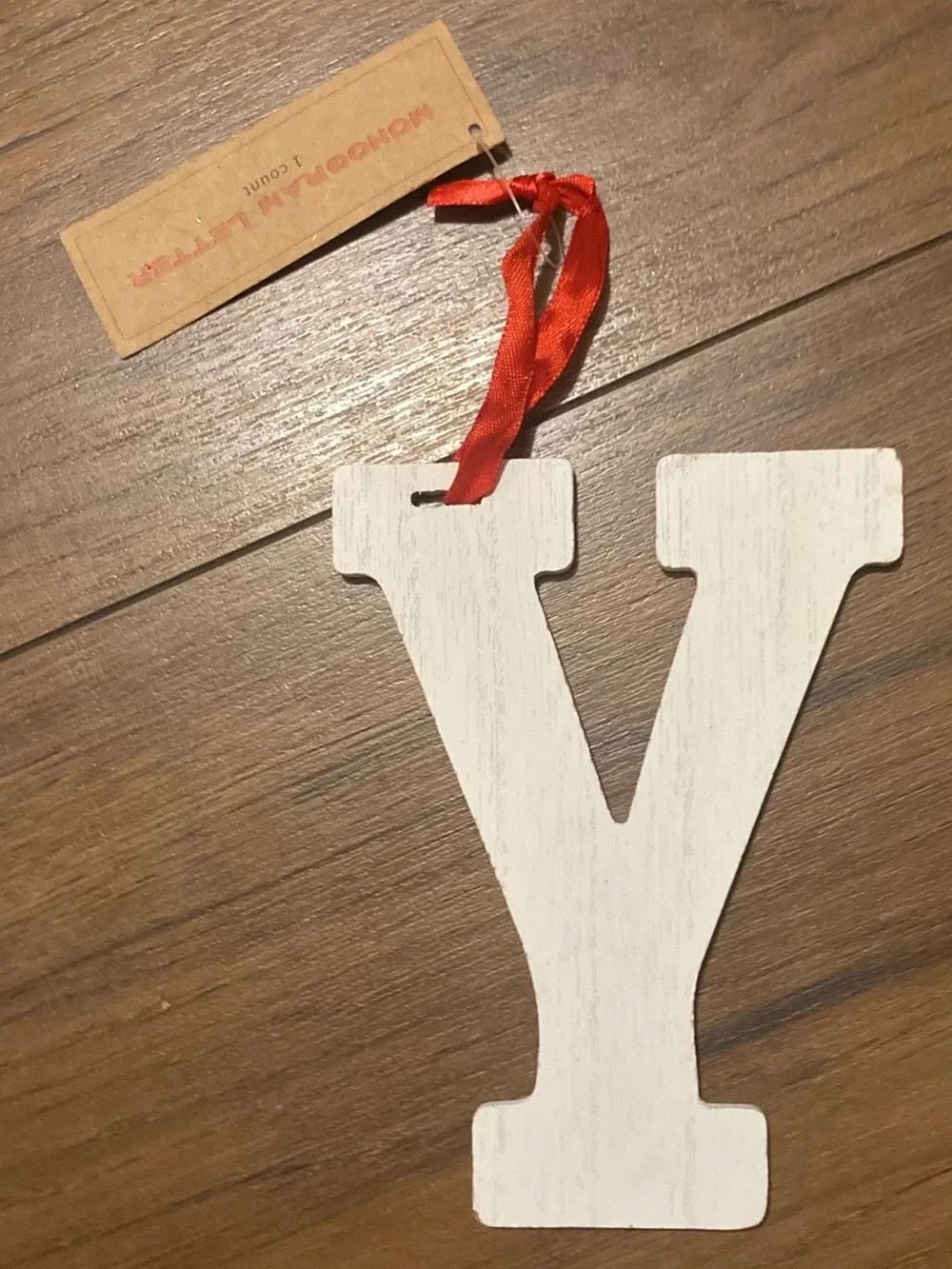 Target Bullseye Monogram Letter “Y” Christmas Ornament White Wood Initial 6